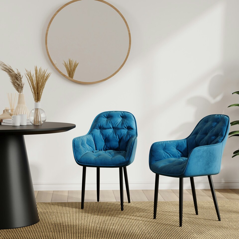 image 1 of Set Of 6 Anika Modern Velvet Dining Chair Padded Seat Metal Legs (Blue)