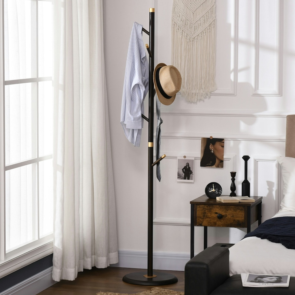 image 1 of HOMCOM Coat Rack Bamboo Coat Stand with Round Base for Handbags