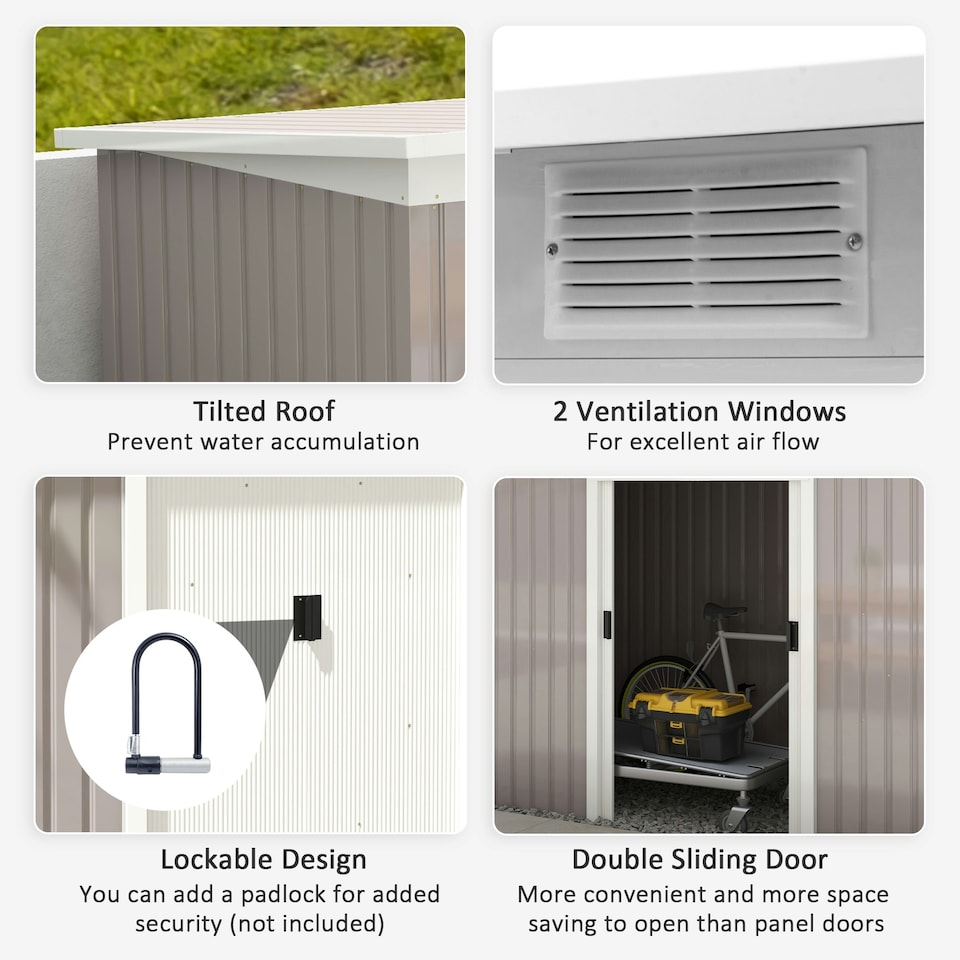 image 1 of Outsunny 9 x 4FT Metal Garden Storage Shed w/ 2 Door, Light Grey