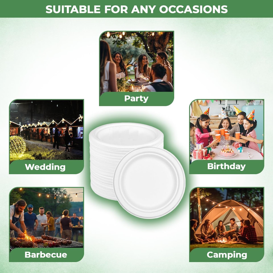 image 1 of ECONX 9 Inch Disposable Sugarcane Bagasse Plates Round Paper Plates Pack of 100