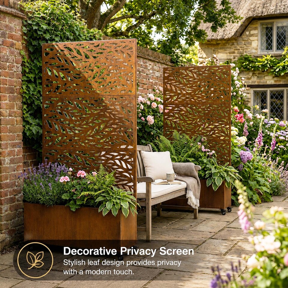 image 1 of Nicoman Metal Privacy Screen with Planter Pot Leaf Pattern