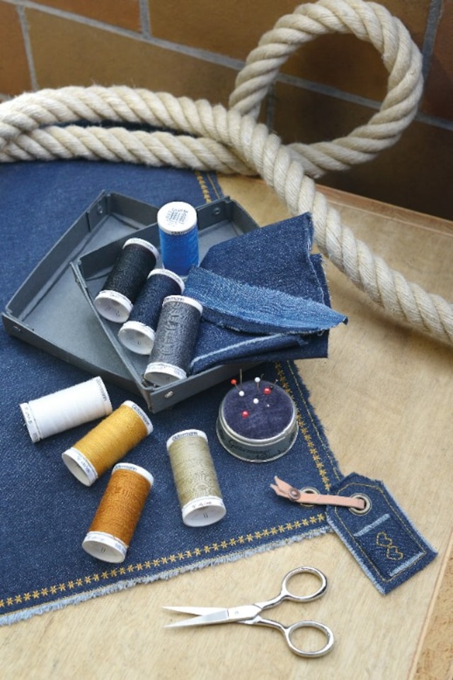 image 1 of Gutermann Denim Thread Set - 8x100m + 5 Jeans Needles, Strong Thread for Professional Denim Seams