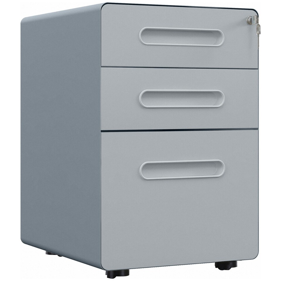 image 1 of Vinsetto 3 Drawer Steel Filing Cabinet w/ 4 Wheels Lock Pencil Box