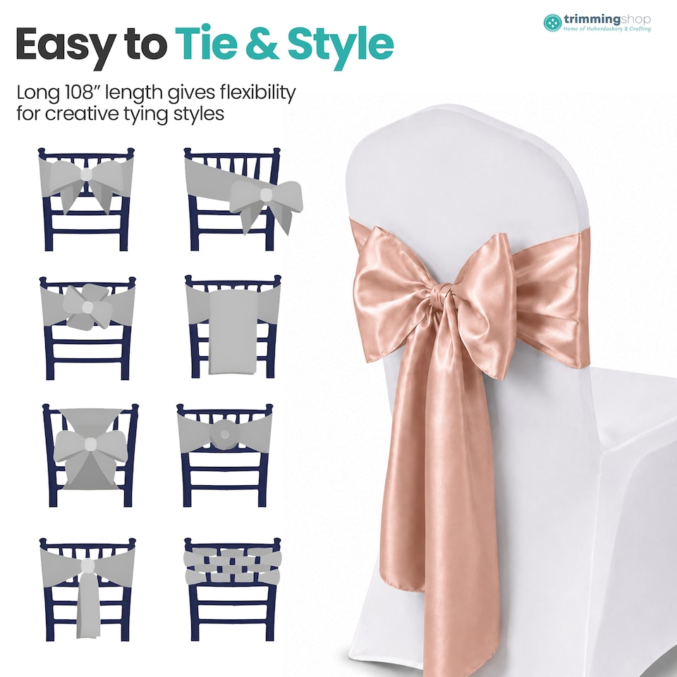 image 1 of 7"x108" Satin Chair Sash, Chair Sashes Hammed Edges Bow Tie - 1pc