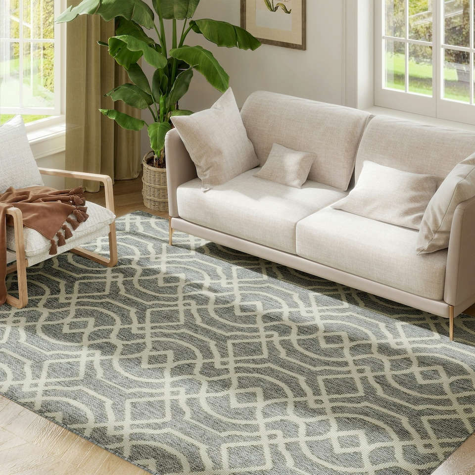 image 1 of HOMCOM Easy-Cleaning Machine Washable Rug for Patio, Garden, Grey Grey