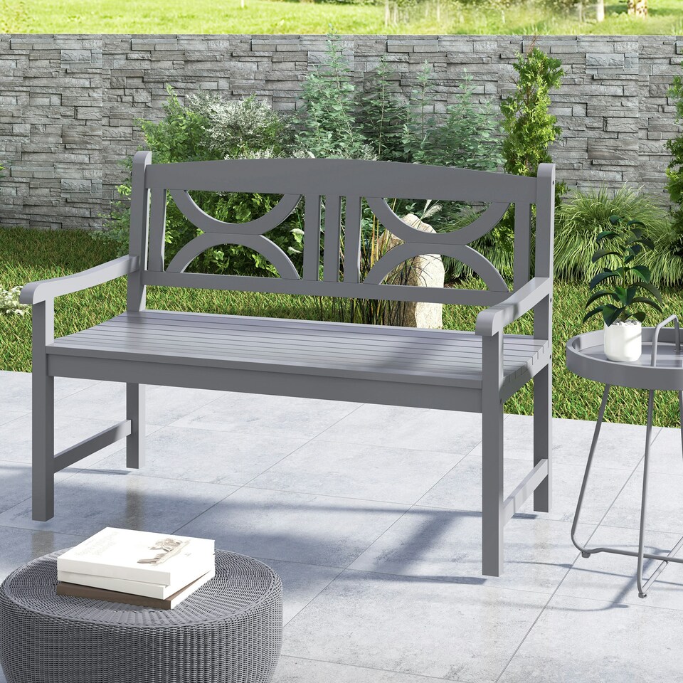 image 1 of Outsunny 2-Seater Wooden Garden Bench Outdoor Patio Loveseat Grey