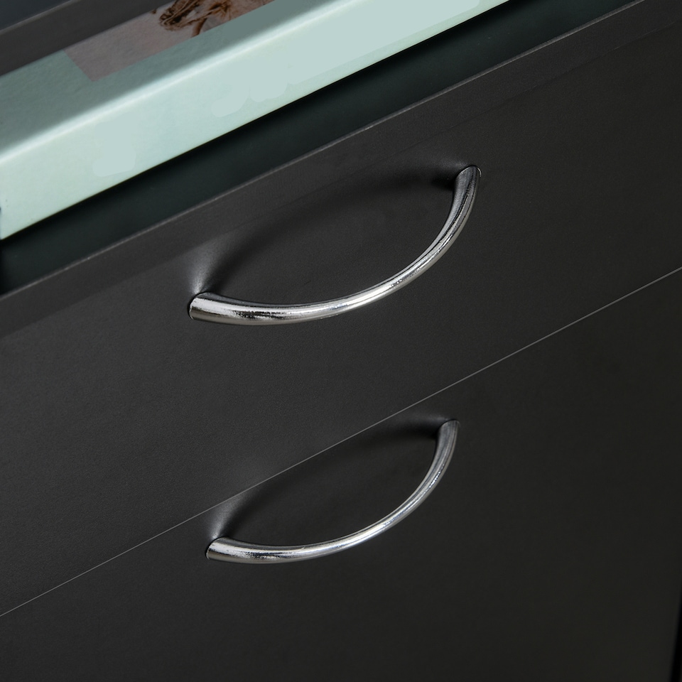 image 1 of HOMCOM 60cm Filing Cabinet with Drawer, Open Shelf, Metal Handles and 4 Wheels, Office Home Organiser Mobile Printer, Black