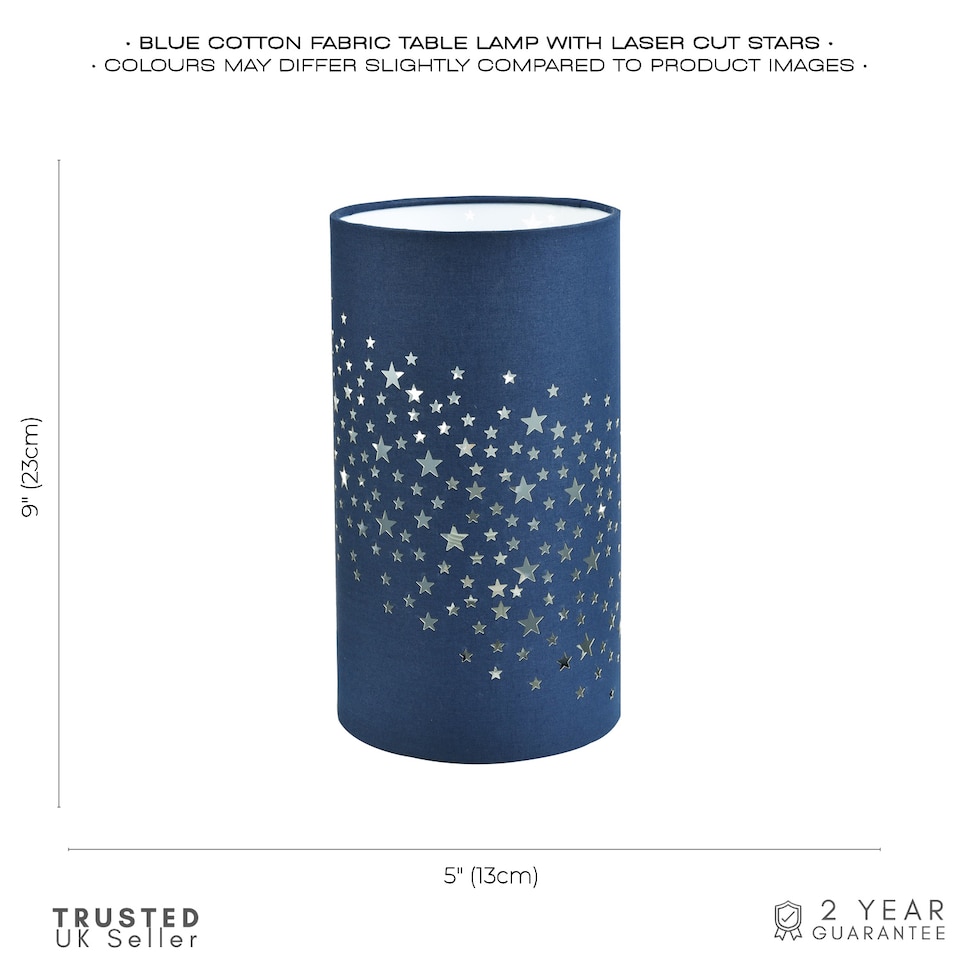 image 1 of Modern Stars Decorated Children/Kids Midnight Blue Cotton Bedside Table Light | Blue