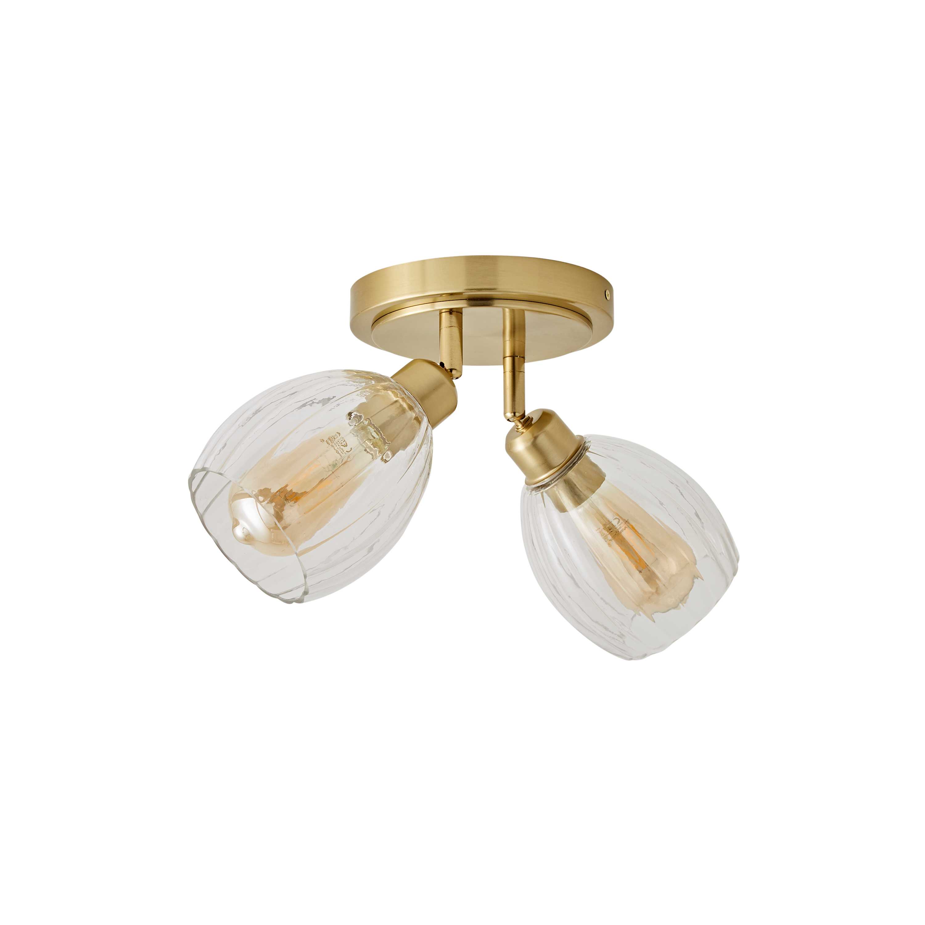 ValueLights Cheltenham 2 Way Ribbed Glass Adjustable Spotlight Flush Ceiling Light in Gold