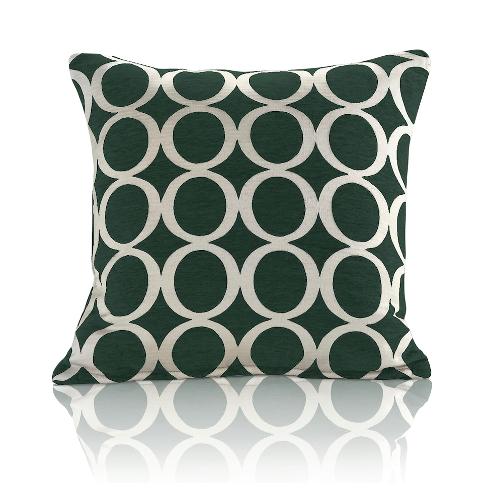 image 1 of Geometric O Chenille 45cm x 45cm Green Cushion Set of 4 | Green | Cream | 45cm x 45cm x 10cm | 4