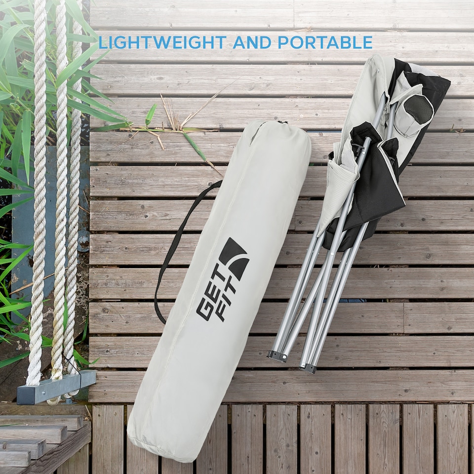 image 1 of Get Fit Premium Folding Camping Chair - Thick Padded With Magazine Pocket, Cup Holder & Carry Bag - Lightweight 3Kg - Capacity 130Kg - Single | Grey | 1