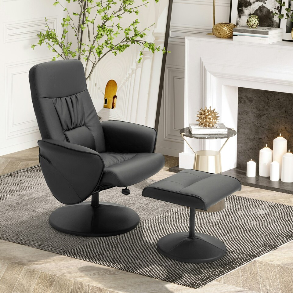 image 1 of HOMCOM PU Leather Armchair and Footrest Swivel Recliner Black