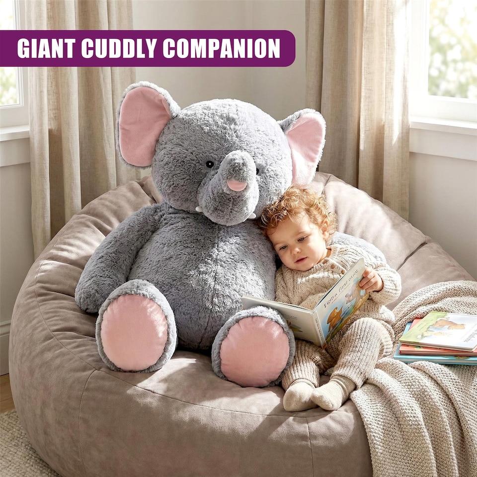 image 1 of The Magic Toy Shop Jumbo Elephant Soft Toy 100cm Giant Plush Stuffed Animal