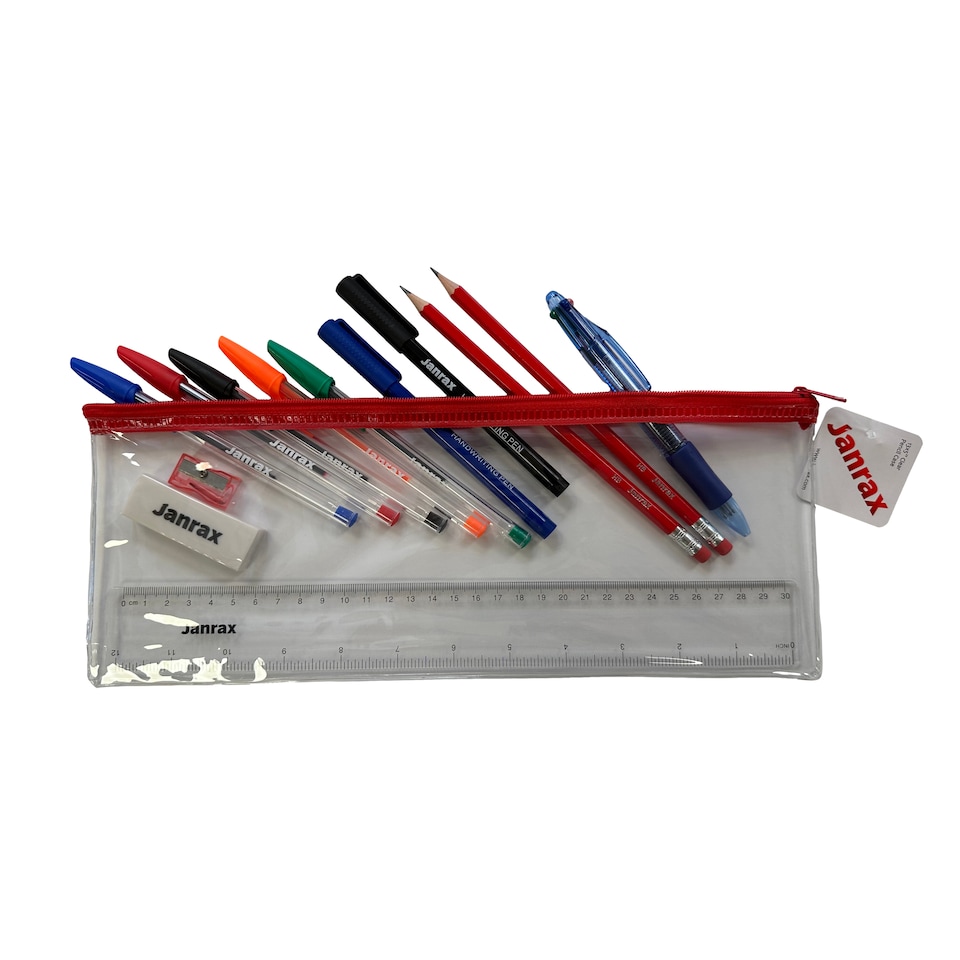 image 1 of Stationery Filled Red Zip 13x5" Pencil Case