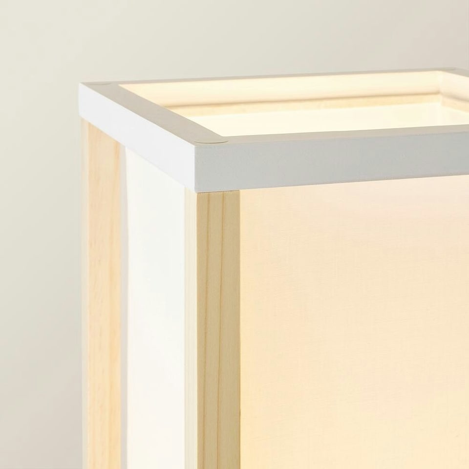 image 1 of ValueLights Struttura Oak Shelving Floor Lamp Fabric Shade & Bulb | Brown