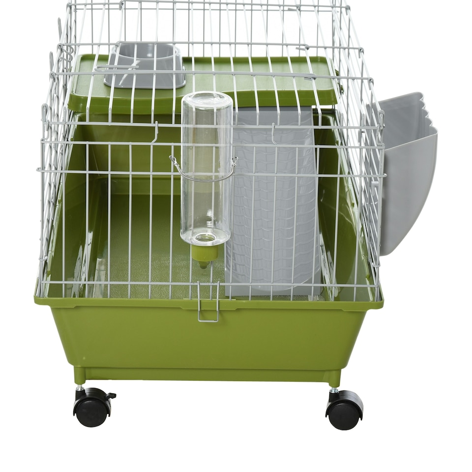 image 1 of PawHut 89cm Small Animal Cage for Rabbit Guinea Pig w/ Food Dish Green