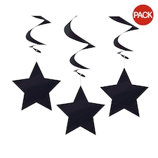 Unique Party Star Swirls Decorations (Pack Of 3) - Black - One Size