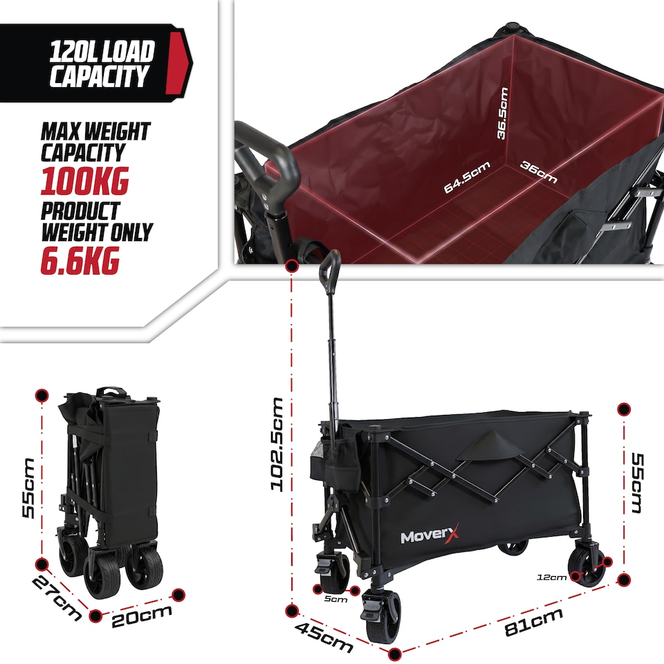 image 1 of MoverX 120L/100kg Compact Folding Camping Trolley / Festival Wagon