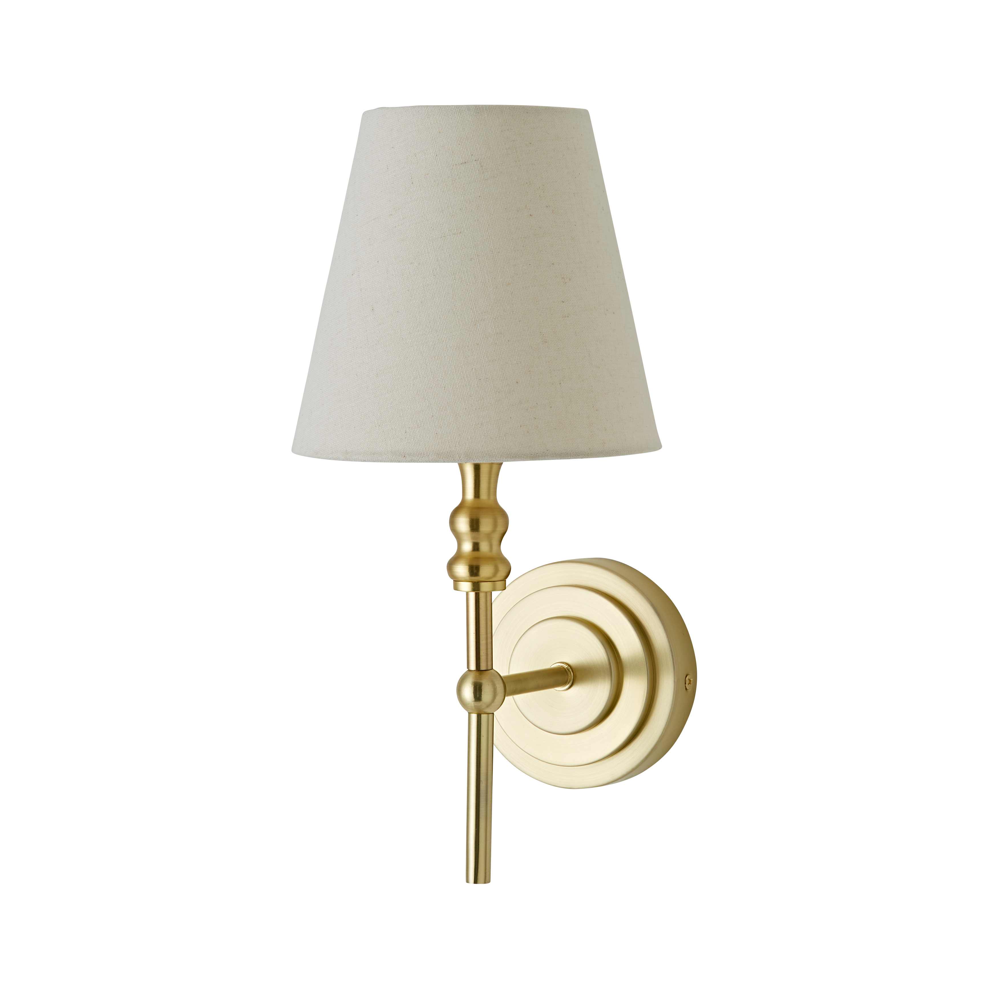 ValueLights Maggie Candlestick Wall Light with Linen Tapered Lamp Shade with Bulb in Gold
