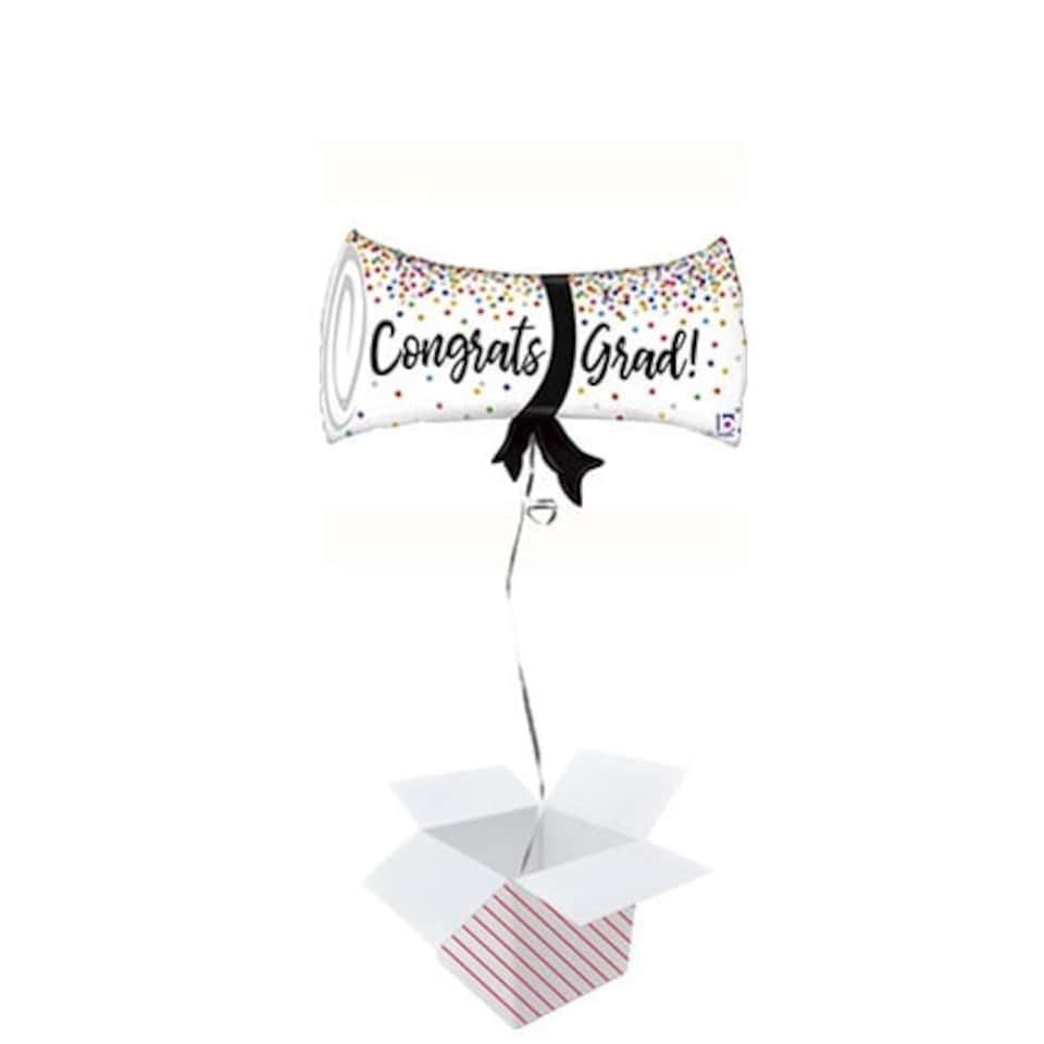 Graduation Confetti Diploma Holographic Helium Foil Giant Balloon - Inflated Balloon in a Box