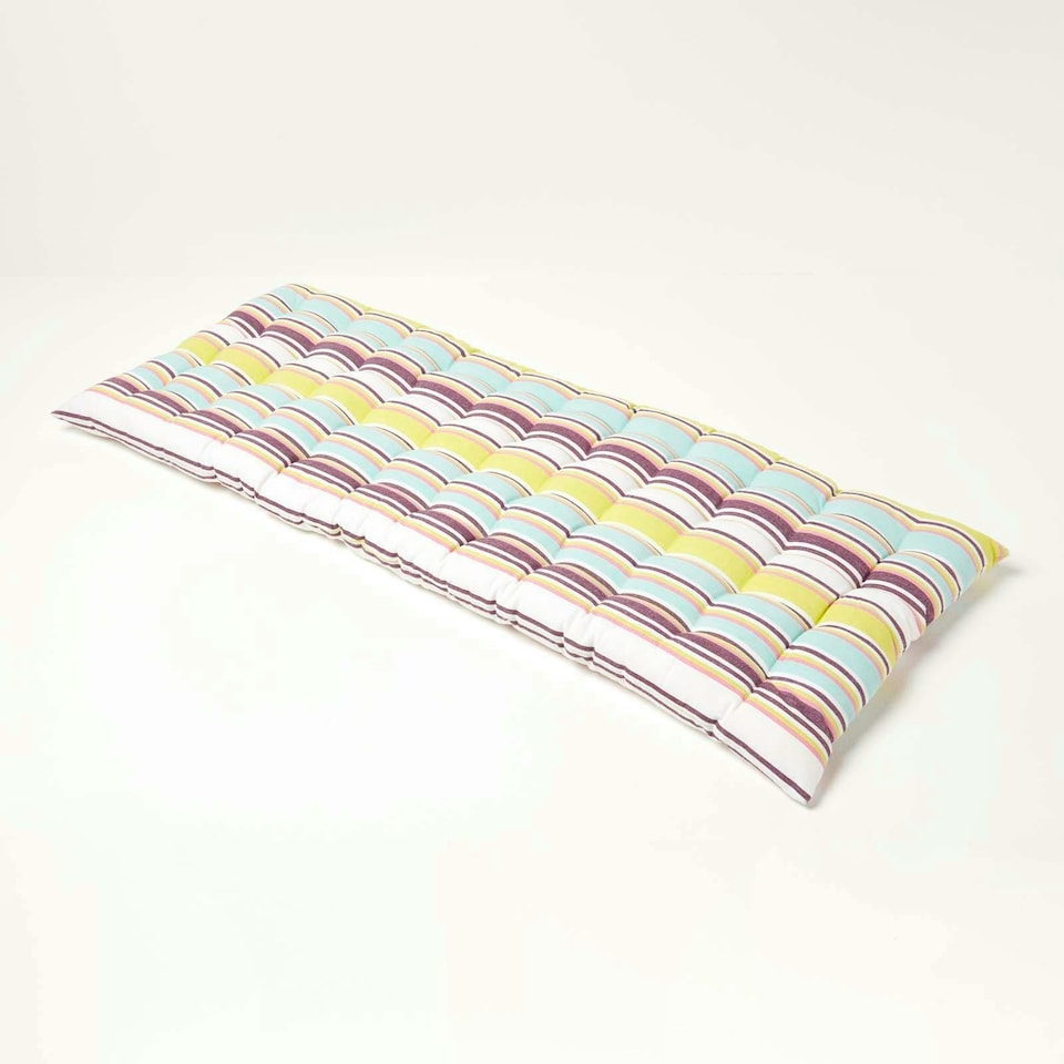 image 1 of Homescapes Garden Bench Cushion Luxury 2 Seater Cotton Stripe Indoor Outdoor Seat Pad | Green | 108 x 42 cm | 1