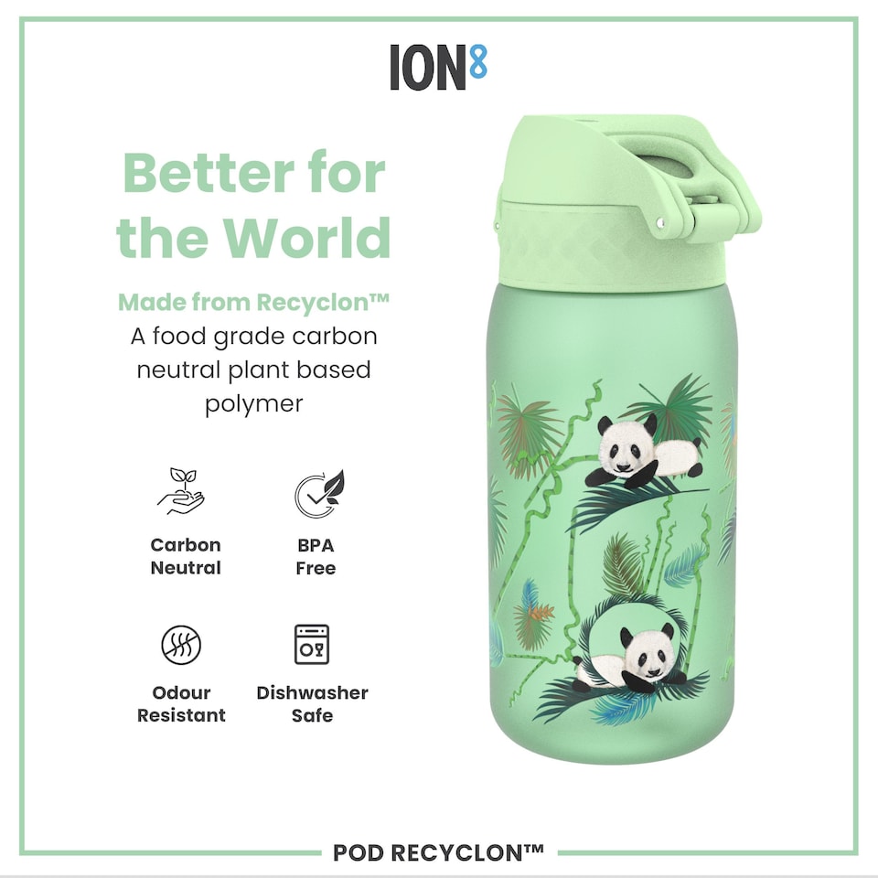 image 1 of Leak Proof Kids Water Bottle, BPA Free, 350ml (12oz) | Green | Pandas | One Size