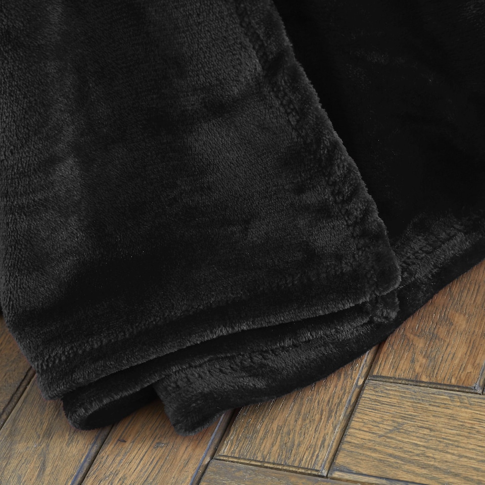 image 1 of Catherine Lansfield Extra Large Raschel Velvet Touch Blanket Throw | Black