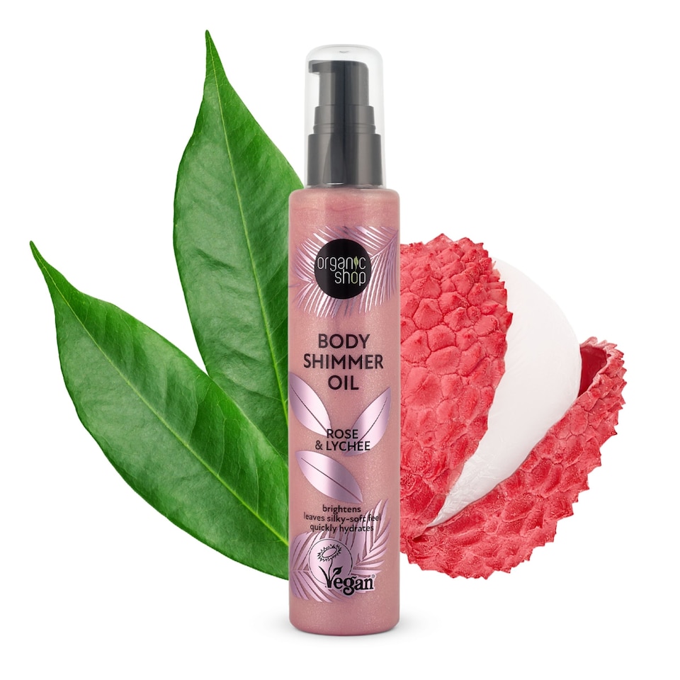 image 1 of Organic Shop Body Shimmer Oil Rose & Lychee 100ml