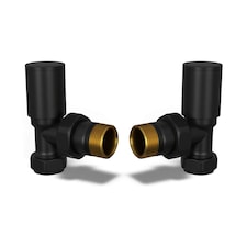 Round - Black Radiator Valves Angled 8mm