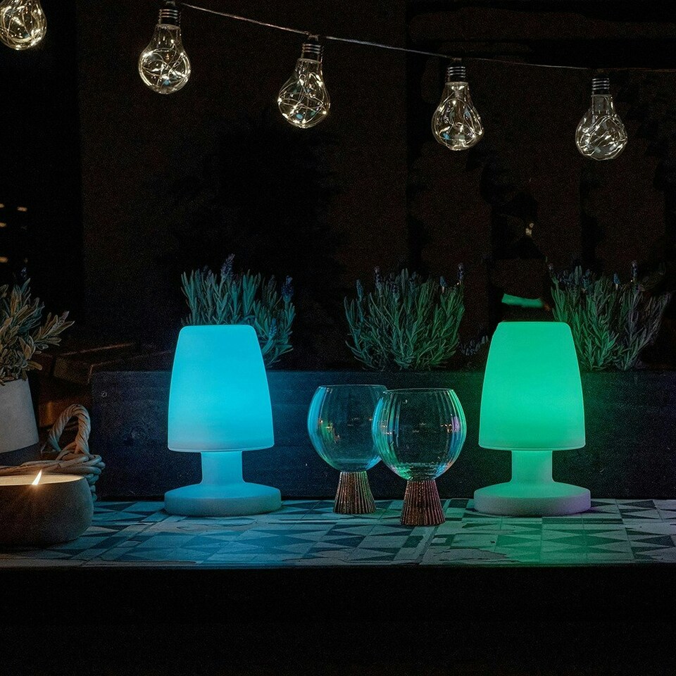 image 1 of ValueLights Pair of Doji Outdoor Colour Changing Mushroom Table Light