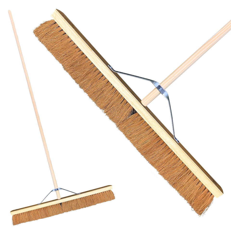 image 1 of 36" Wide Soft Coco Platform Broom 92cm Extra-Large Floor Sweeper with Reinforced Metal Stay
