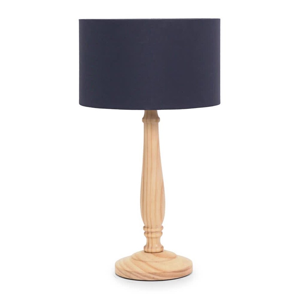 image 1 of ValueLights Victoria Light Wood Table Lamp Navy Shade and Bulb