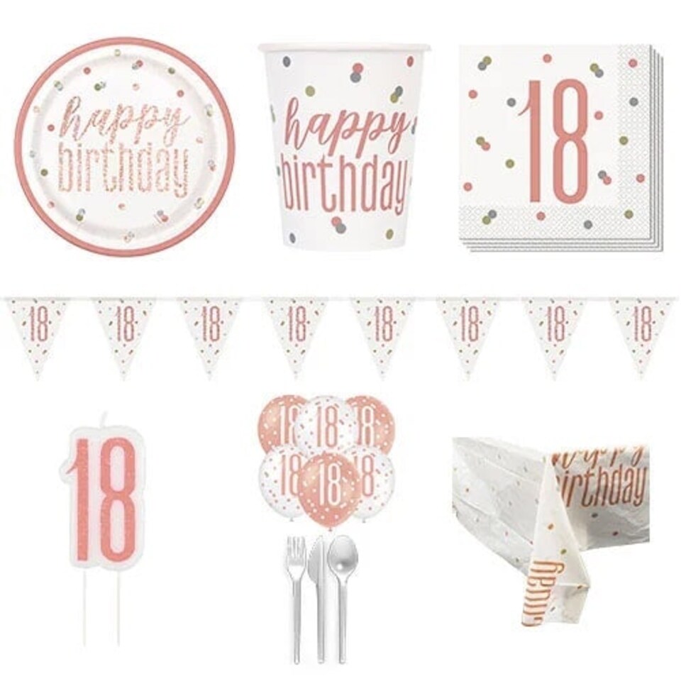 Rose Gold Glitz 18th Birthday 8 Person Deluxe Party Pack
