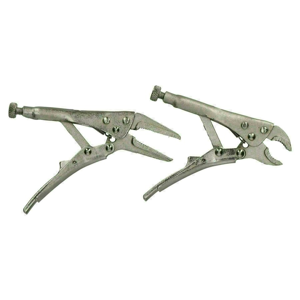 image 1 of 2pc Mini Locking Pliers Set Long and Round Nose Vice Grips Holders Clamps