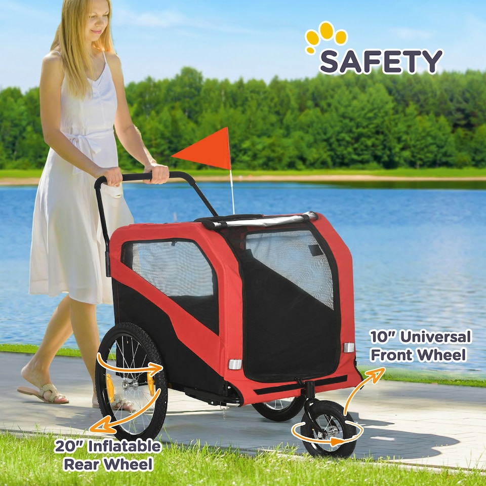 image 1 of PawHut 2 in 1 Dog Bike Trailer Pet Stroller for Large Dogs W/ Hitch - Red