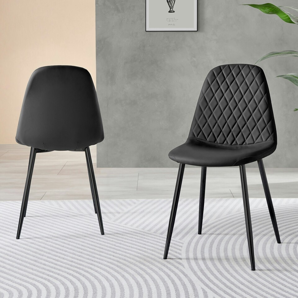 image 1 of Furniturebox 2x Corona Black Leg Black Faux Leather Dining Chair