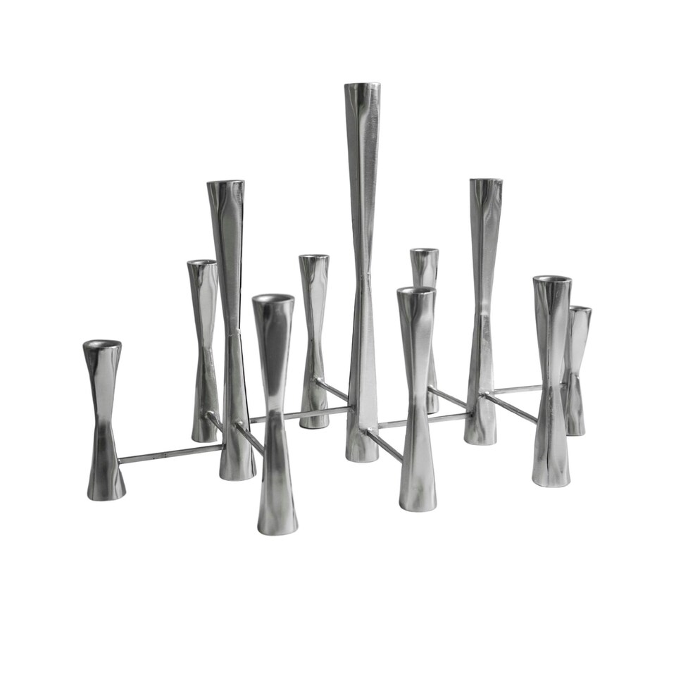 image 1 of Parker 11 Piece Candle Centerpiece - Mild Steel - L27 x W51.5 x H42 cm - Silver | Silver | 1