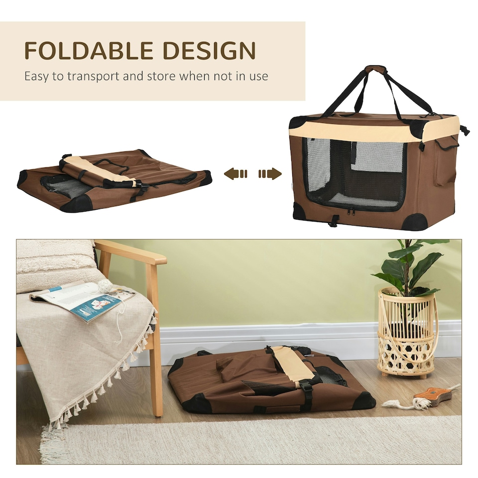 image 1 of PawHut 70cm Foldable Pet Carrier Bag Soft Travel Dog Crate for Small Dogs Brown