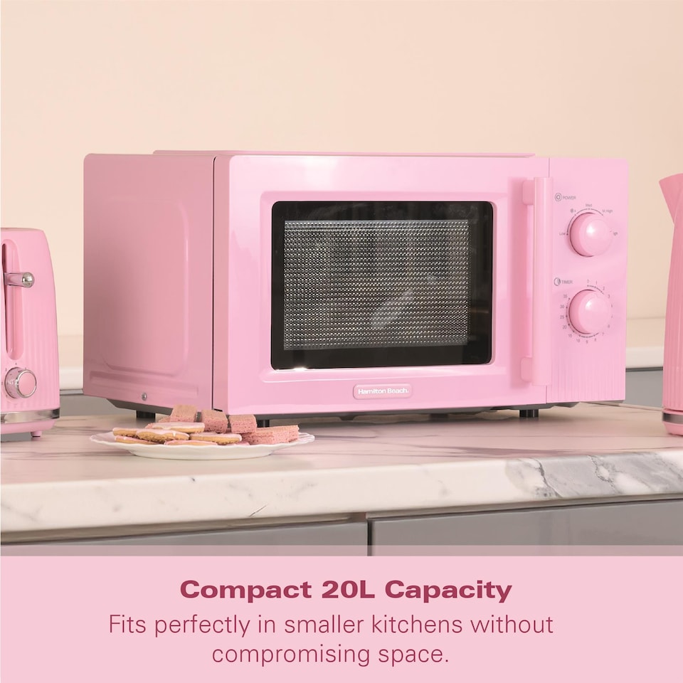image 1 of Hamilton Beach Miami Manual 800W Microwave - Flamingo Pink