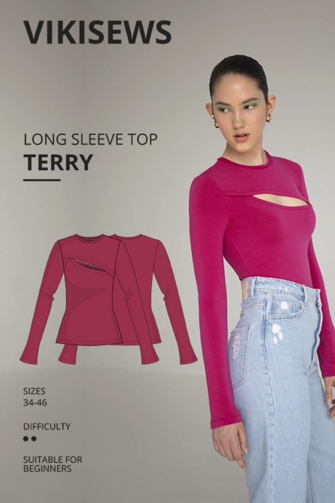 Vikisews Terry Long Sleeve Top Paper Sewing Pattern â Womenâs Top, UK Sizes Uk 4â16, Easy