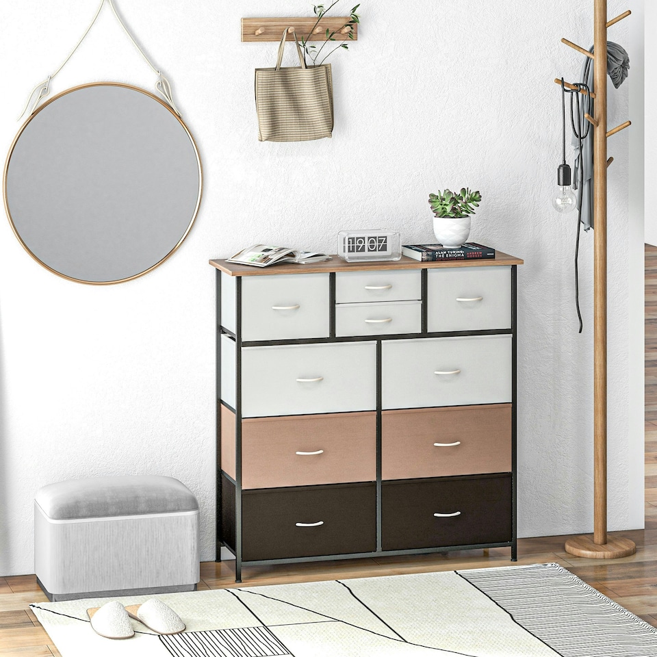 image 1 of HOMCOM Bedroom Chest of Drawers Fabric Dresser w/ Foldable Drawers Black