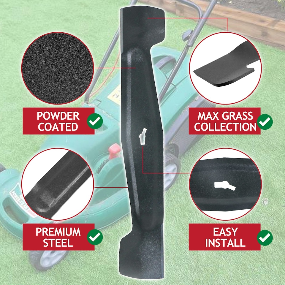 image 1 of SPARES2GO Metal Blade compatible with Qualcast RM37 MEB1437M M2EB1437M M2EB1537M RM37RF Lawnmower (37cm)