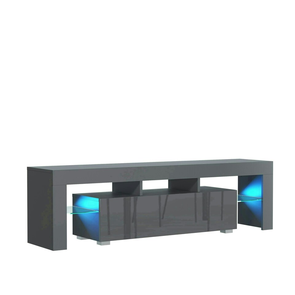 image 1 of TV Unit 160cm Grey Gloss Door Grey Matt Body with LED and Glass Sides Grey