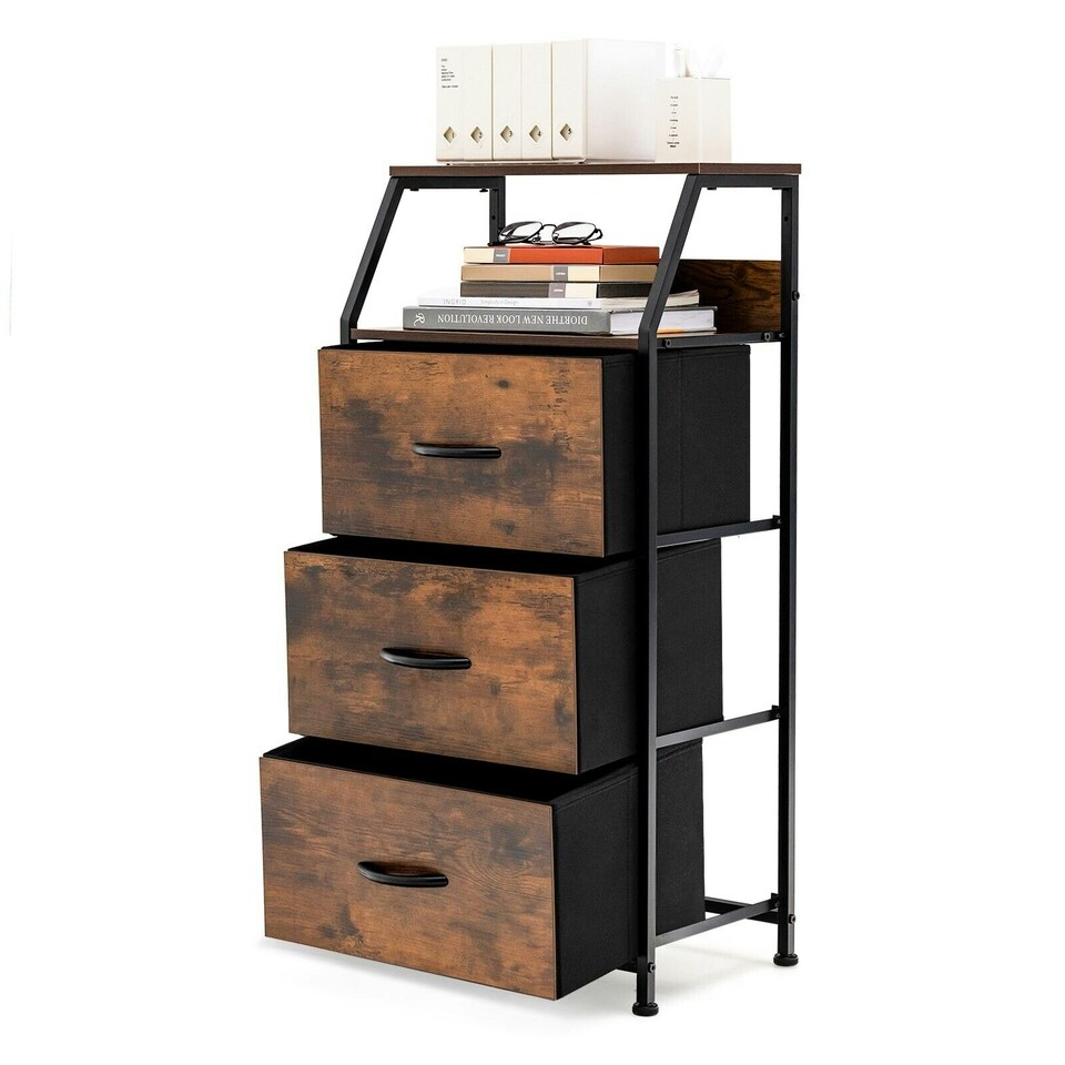 image 1 of COSTWAY 3-Drawer Storage Dresser Organizer W/ Fabric Drawers Brown