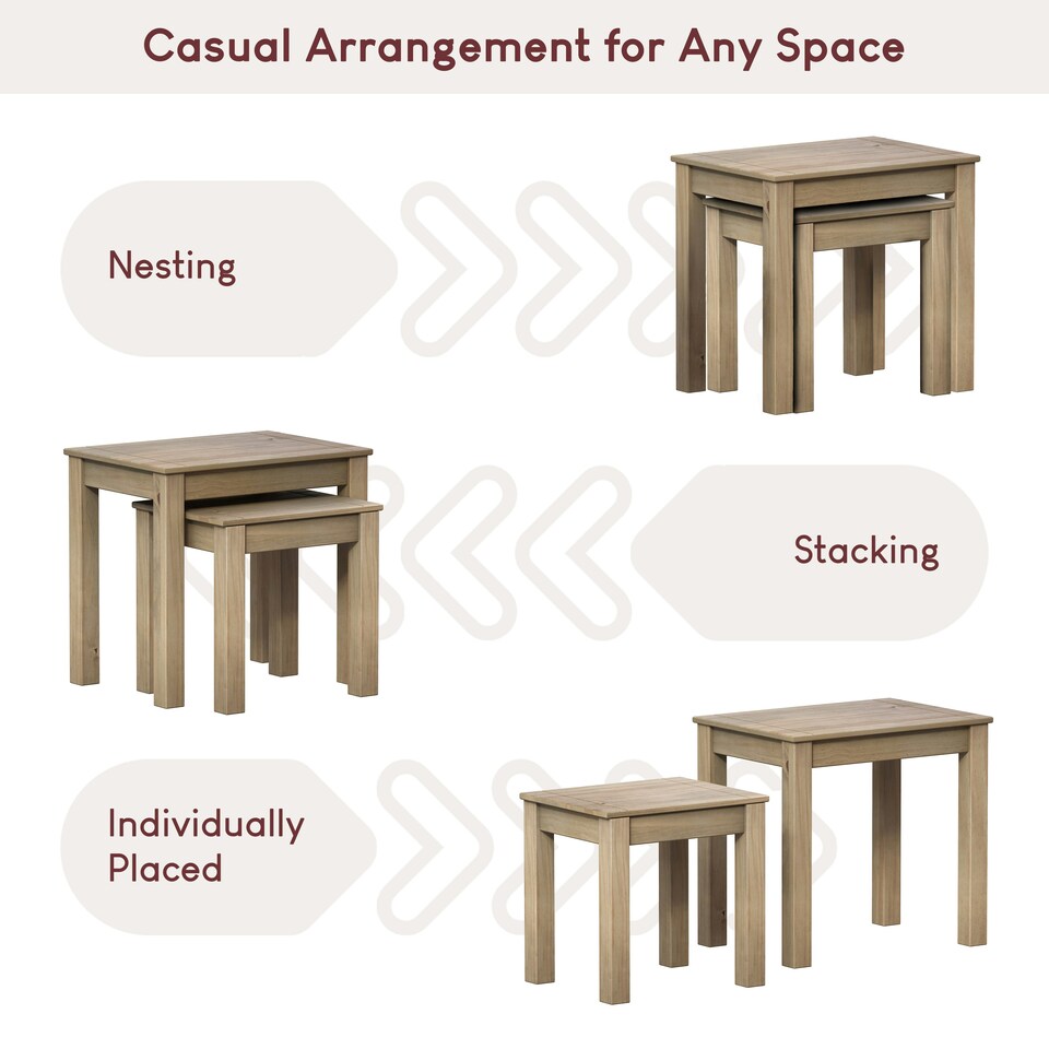 image 1 of Vida Designs Panama Set of 2 Nest of Tables Sofa Side End Table, Solid Pine Wood