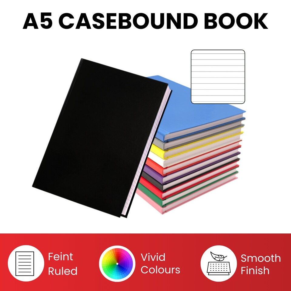 image 1 of Pack of 5 A5 160 Pages 8mm Ruled Green Casebound Notebooks