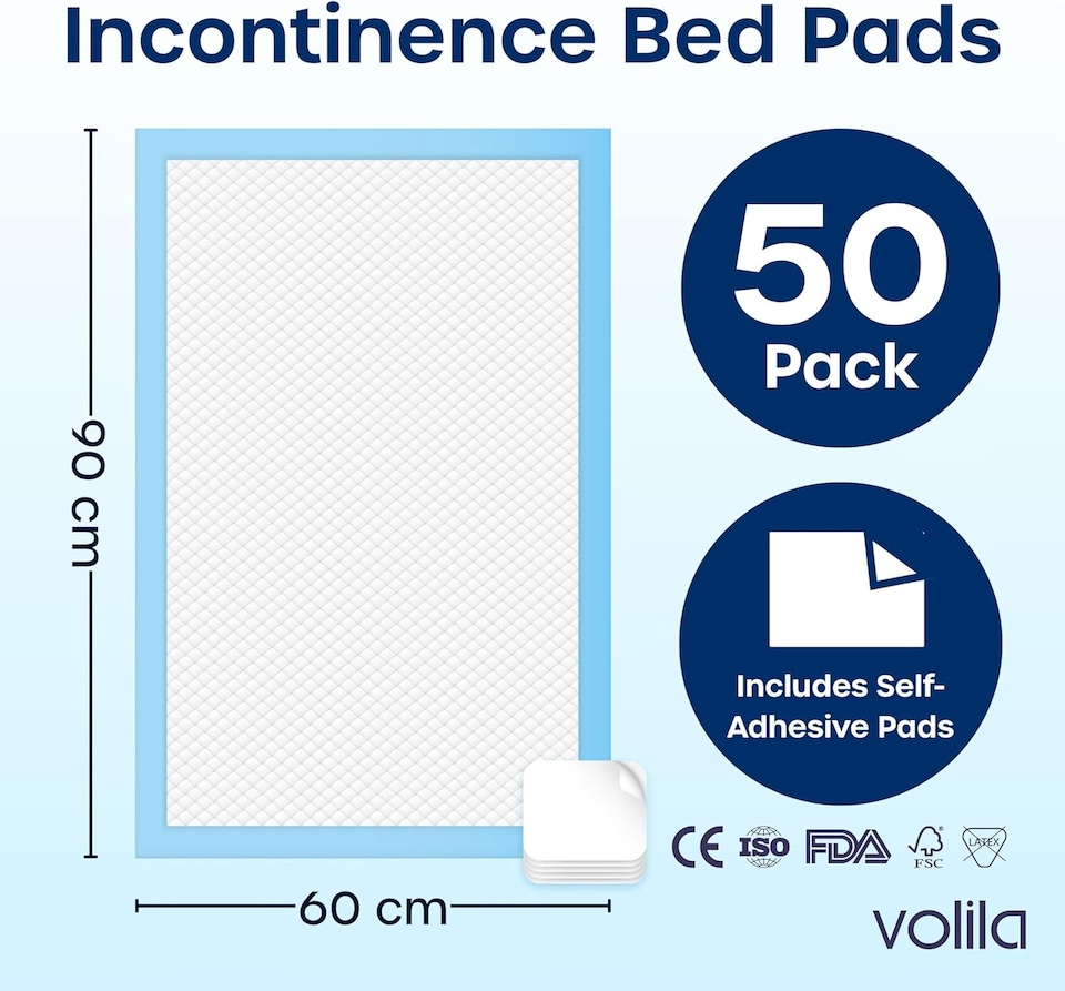 image 1 of Incontinence Bed Pads - Triple Layer Highly Absorbent (50pack) | Blue | 50 pack - Blue | 50