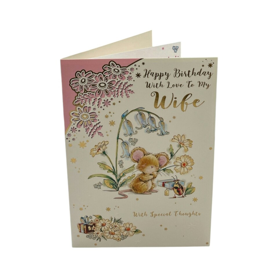 image 1 of To My Wife Cute Mouse In Flowers Design Birthday Card