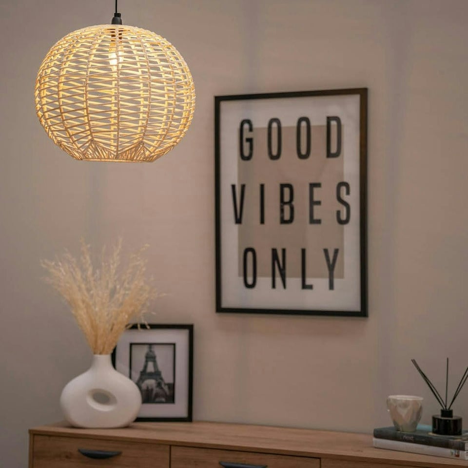 image 1 of ValueLights Vine Natural Rattan Sphere Ceiling Pendant Shade