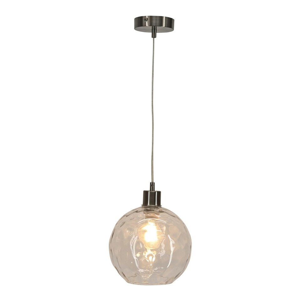 image 1 of First Choice Lighting Barnum Clear Dimple Glass Globe with Satin Nickel Pendant Fitting Silver | Clear
